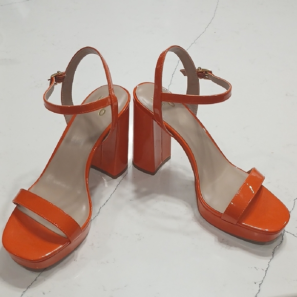 Mix No. 6, Women's Orange Block Heel Sandals, Gentle Used, Sz 11 - Picture 9 of 11